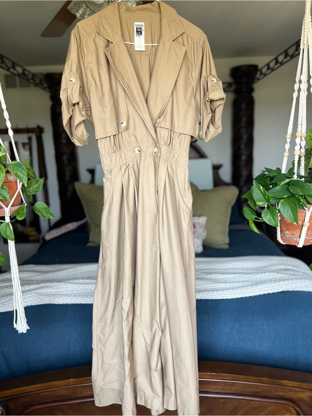 1431 Vintage BeigeTrench Coat Midi Dress